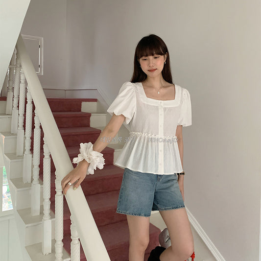 13 Lines Spring New Korean-Style Puff Sleeve Shirt for Women - 12029