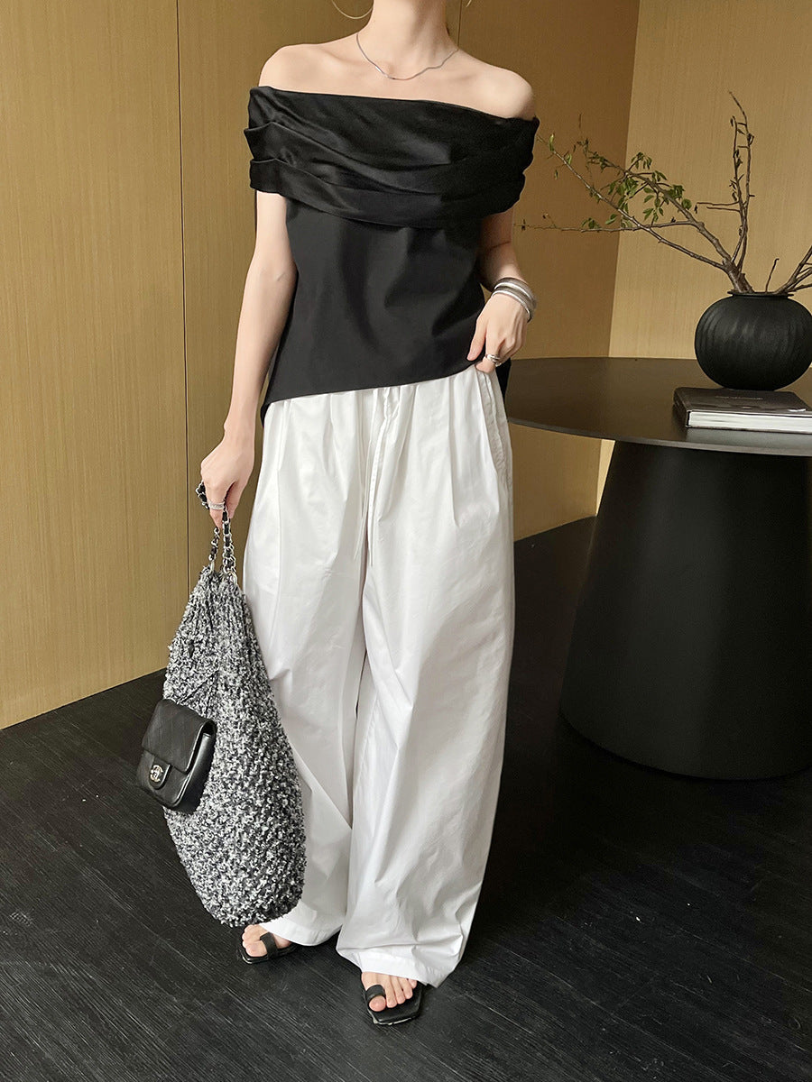 2024 Summer New Women's Pleated Texture Elastic Waist Casual Pants KA065