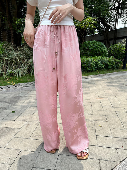 70229 Women's Chinese Crane Jacquard High-Waist Loose Trousers - 2024 Summer Collection 13Hongs