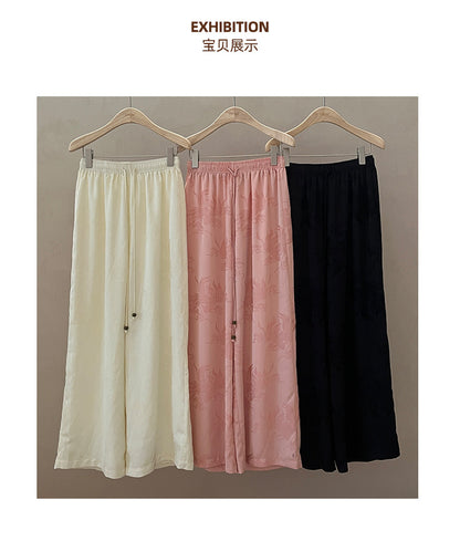 70229 Women's Chinese Crane Jacquard High-Waist Loose Trousers - 2024 Summer Collection 13Hongs