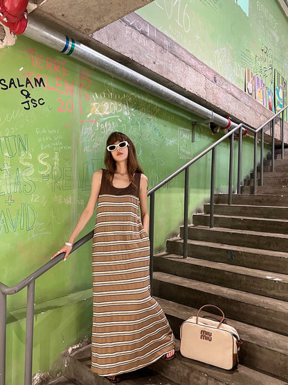 13 Lines Casual Striped Vest Dress in Loose Long Style - 240692 13Hongs