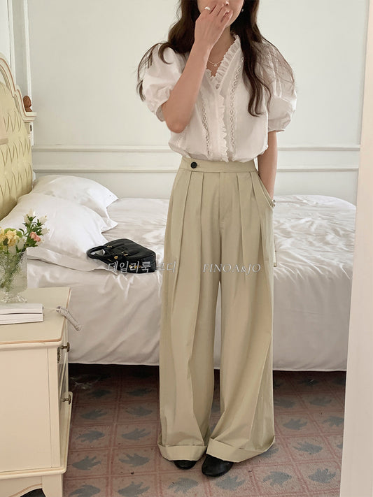 Spring New Korean Button Pleated Casual Pants - 11840