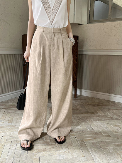 Women's Casual Linen Blend Straight Leg Pants - KA658