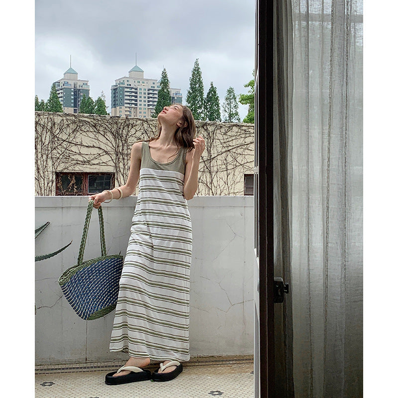 13 Lines Casual Striped Vest Dress in Loose Long Style - 240692 13Hongs