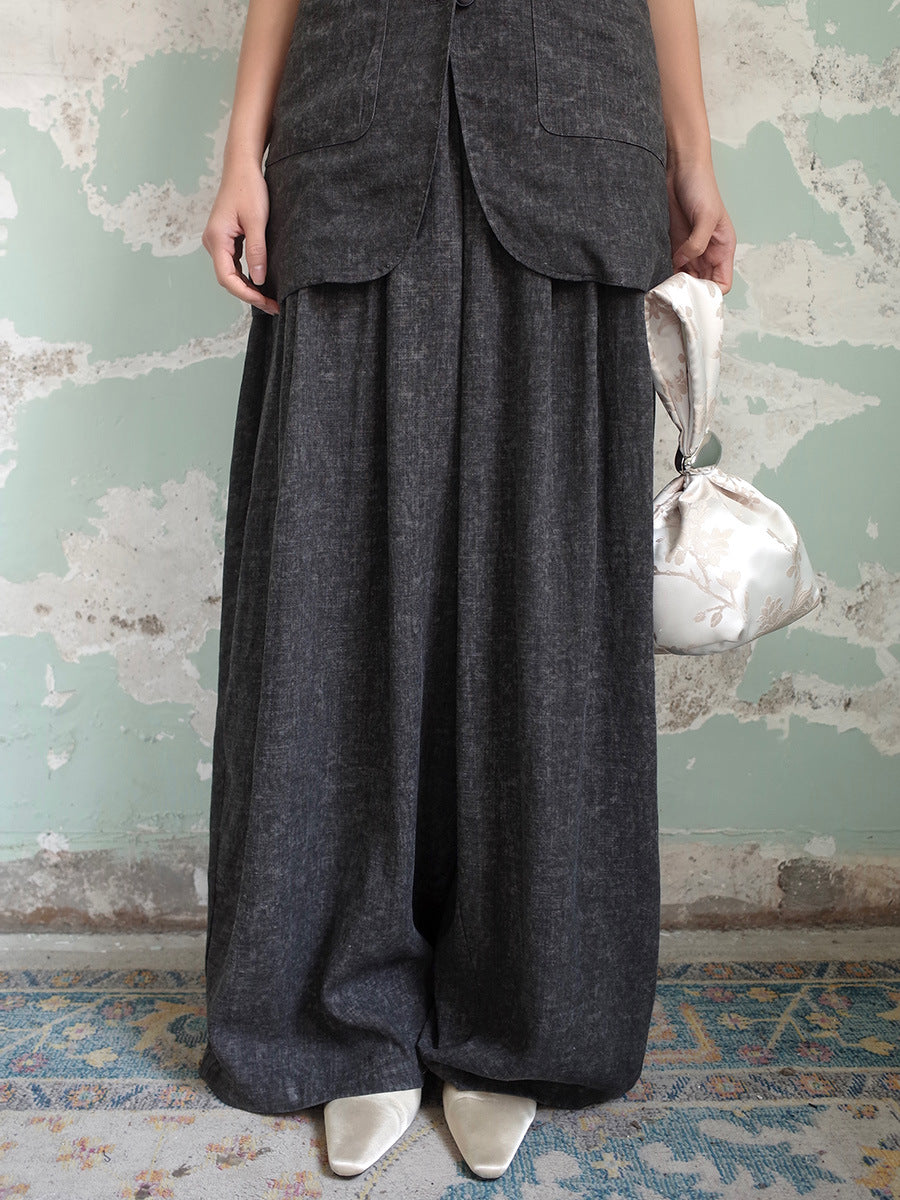 Women's Breathable Linen Loose Casual High-Waisted Trousers - 250382 13Hongs