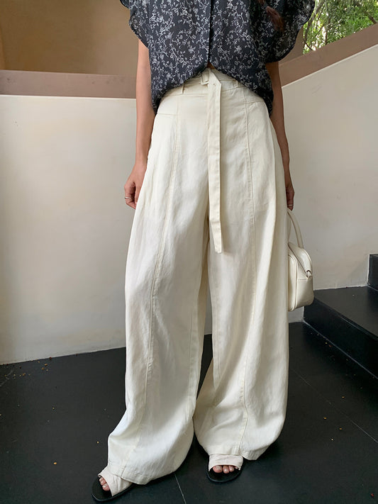 Summer Casual Linen Trousers - Women's High-Waist Loose Palazzo Pants - 250678