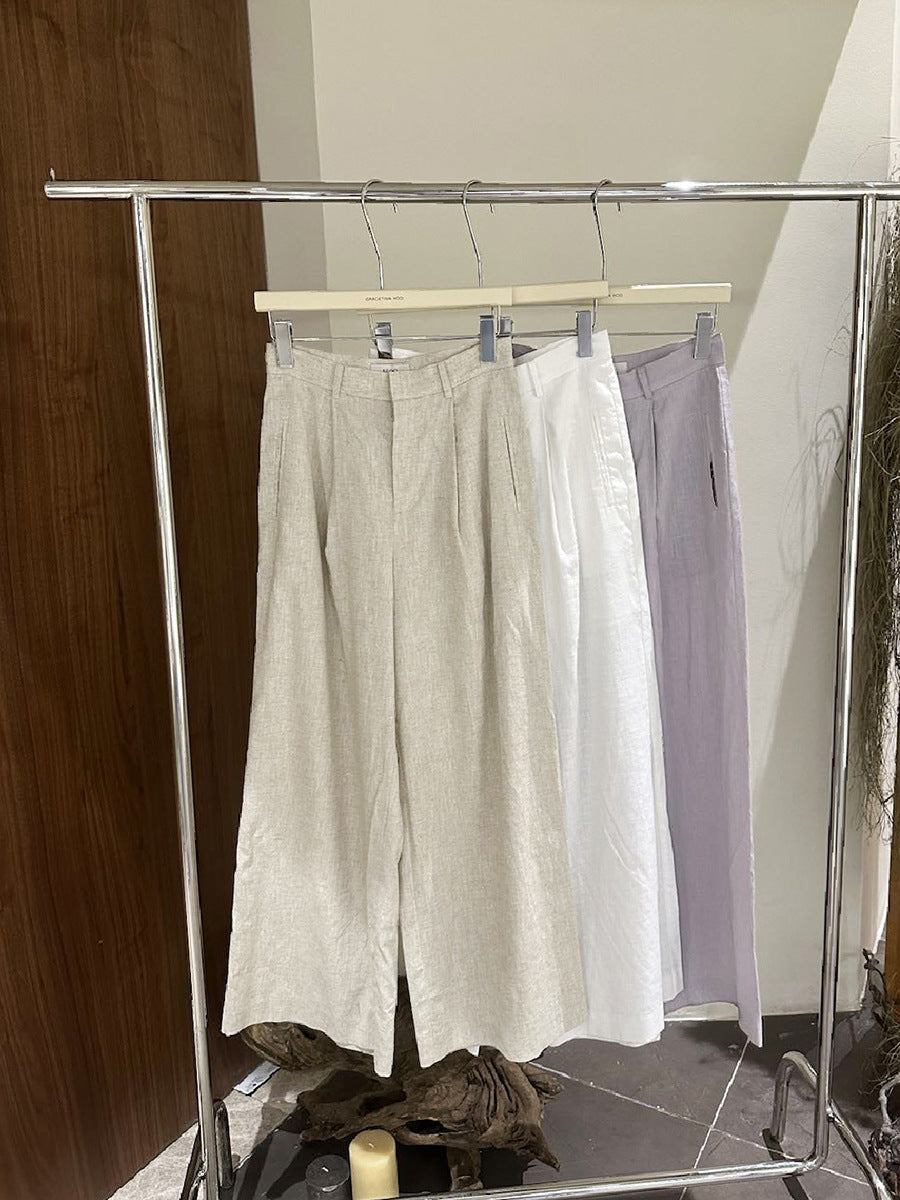 Women's Casual Linen Blend Straight Leg Pants - KA658