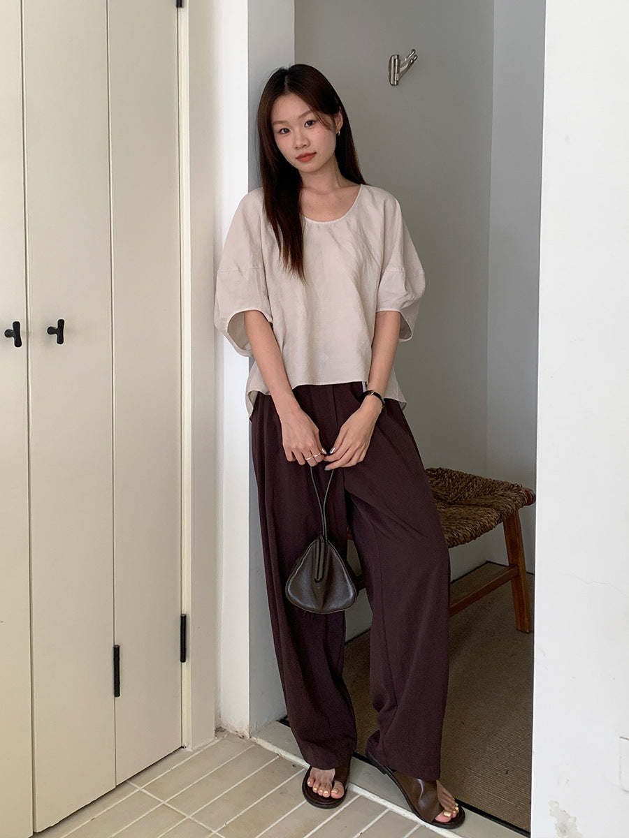 2024 New Women's Korean Style High-Waist Straight-Leg Pants - 50389